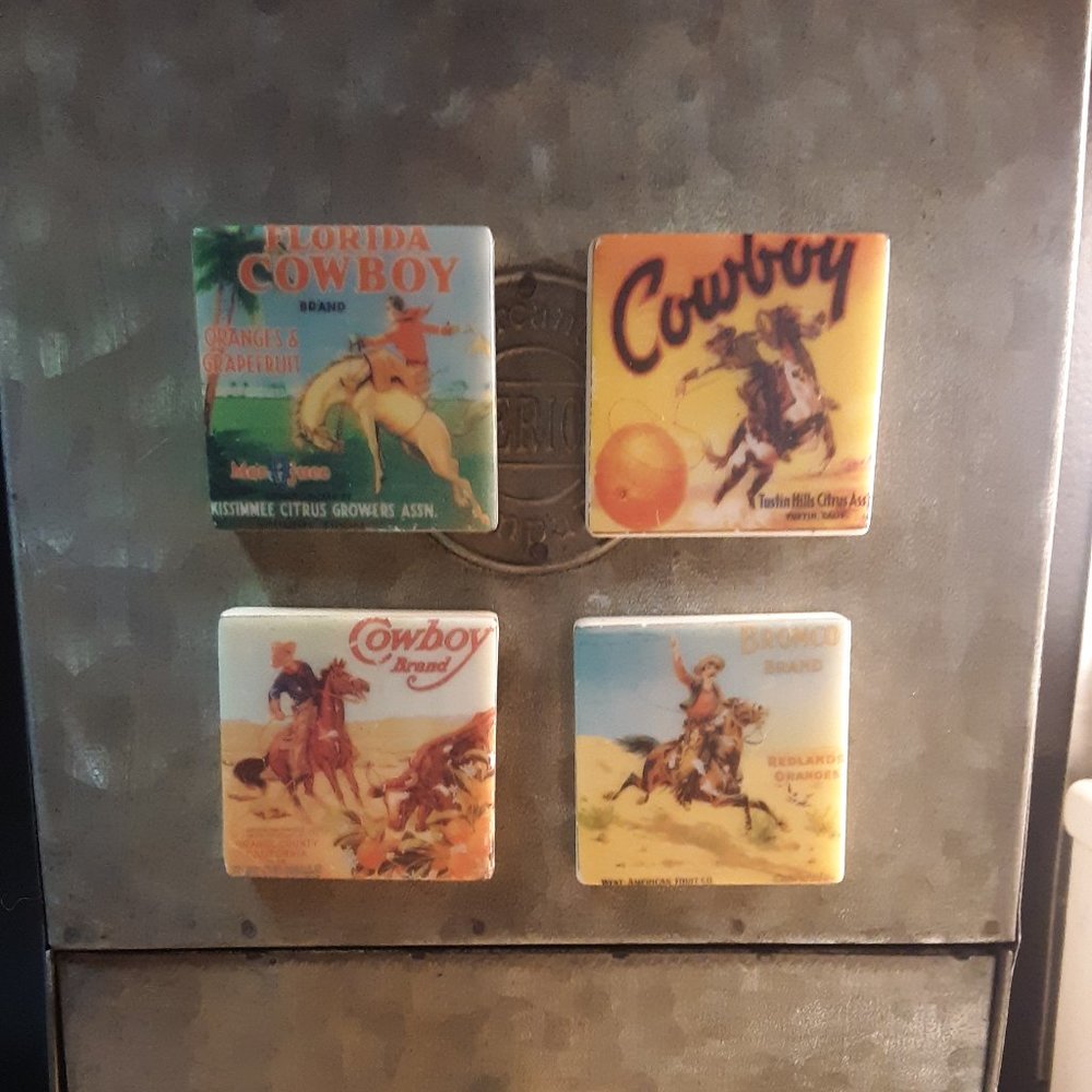 Set of 4 Cowboy Tile Magnets - Picture 2 of 2